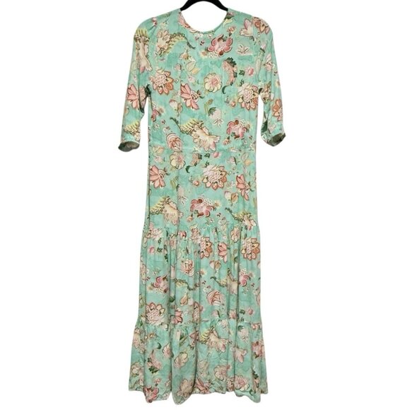 Sunday Mi Amor Womens Small Green Cottage Prairie Romantic Midi Floral Dress - Picture 4 of 9